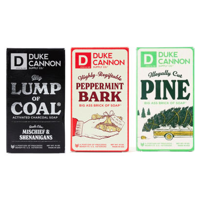 Picture of Duke Cannon Lump of Coal, Illegally Cut Pine & Peppermint Bark - Holiday Variety 3 Pack | Gourmet Seasonal Treats | Unique Christmas Gifts | Handcrafted & Festive | 10 oz.