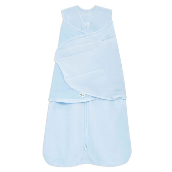 Picture of HALO Micro-Fleece Sleepsack Swaddle, 3-Way Adjustable Wearable Blanket, TOG 3.0, Baby Blue, Preemie