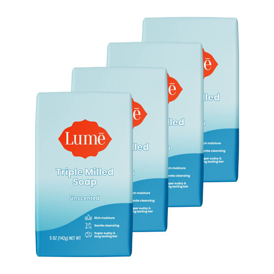 Picture of Lume Triple Milled Soap - Rich Moisture & Gentle Cleansing - Paraben Free, Phthalate Free, Skin Safe - 5 ounce (Pack of 4) (Unscented)