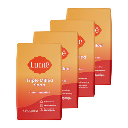 Picture of Lume Triple Milled Soap - Rich Moisture & Gentle Cleansing - Paraben Free, Phthalate Free, Skin Safe - 5 ounce (Pack of 4) (Clean Tangerine)