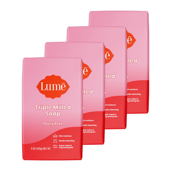 Picture of Lume Triple Milled Soap - Rich Moisture & Gentle Cleansing - Paraben Free, Phthalate Free, Skin Safe - 5 ounce (Pack of 4) (Peony Rose)