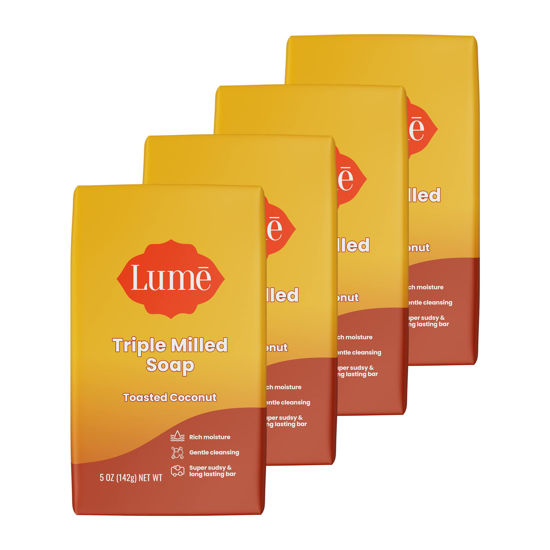 Picture of Lume Triple Milled Soap - Rich Moisture & Gentle Cleansing - Paraben Free, Phthalate Free, Skin Safe - 5 ounce (Pack of 4) (Toasted Coconut)