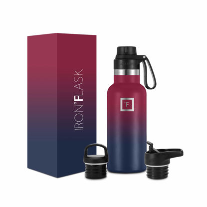 Picture of IRON °FLASK Camping & Hiking Hydration Canteens - 3 Lids (Narrow Spout Lid) Leak Proof Vacuum Insulated Stainless Steel - Hot & Cold Double Walled Sports Water Bottle - Dark Rainbow, 16 Oz