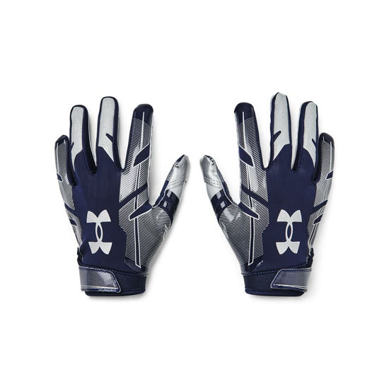 Picture of Under Armour boys Youth F8 Football Gloves , Midnight Navy (410)/Metallic Silver , Youth Medium