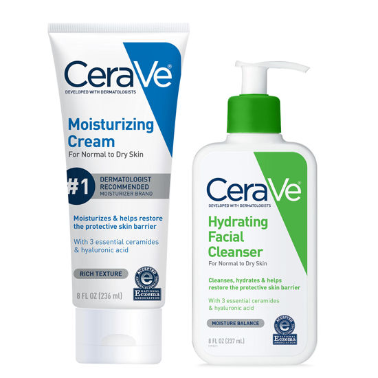 Picture of CeraVe Hydrating Skin Care Set | 8oz Moisturizing Cream & 8oz Hydrating Facial Cleanser | Ceramides + Hyaluronic Acid Moisturizer and Face Wash | Accepted by National Eczema Association