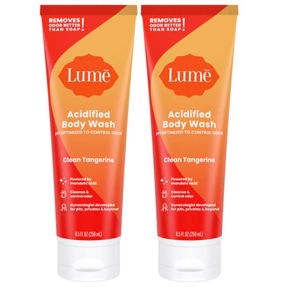 Picture of Lume Acidified Body Wash - 24 Hour Odor Control - Removes Odor Better than Soap - Moisturizing Formula - Formulated Without SLS or Parabens - OB/GYN Developed - 8.5 ounce (Pack of 2) (Clean Tangerine)