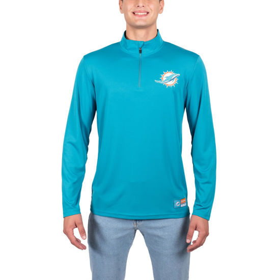 Picture of Ultra Game NFL Men's Super Soft Quarter Zip Long Sleeve T-Shirt, Miami Dolphins, Team Color, X-Large