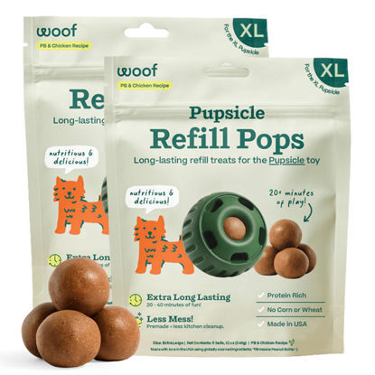 Picture of WOOF Pupsicle Refill Pops, Delicious Long Lasting Dog Treats, Refills for The Pupsicle, Pre-Made Dog Treats for Dogs, Natural Ingredients, Low-Mess Chicken Pet Treats - XL Pops - 5 Count - 2 Pack