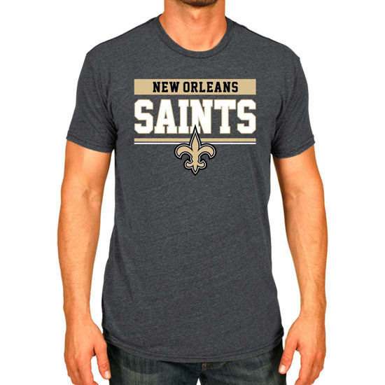 Picture of Team Fan Apparel NFL Adult Team Block Tagless T-Shirt - Cotton Blend - Charcoal - Perfect for Game Day - Comfort and Style (New Orleans Saints - Black, Adult X-Large)