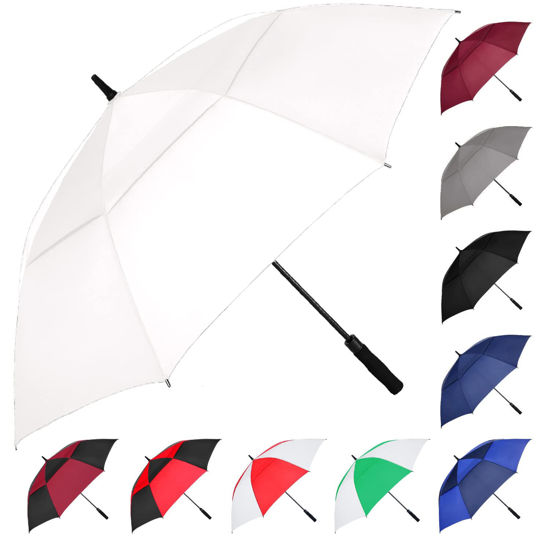 Picture of MRTLLOA Automatic Open Golf Umbrella, 62/68/72 Inch Extra-Large Oversized Double Canopy Vented Windproof Waterproof Stick Rain Golf Umbrellas for Men and Women (White, 68 inch)