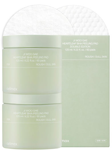 Picture of celimax Ji.Woo.Gae Heartleaf BHA Peeling Pad Double Edition | with Heartleaf Extracts, Exfoliating Toner Pads, Facial Peels, Hydrating, For Troubled Skin & Breakouts, Mother's Day Gift (60pads*2)