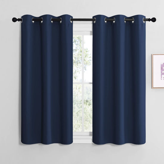 Picture of NICETOWN Blackout Curtain Panels, Window Treatment Energy Saving Thermal Insulated Solid Grommet Blackout Drapes/Draperies (Navy, 1 Pair, 42 by 48-inch)