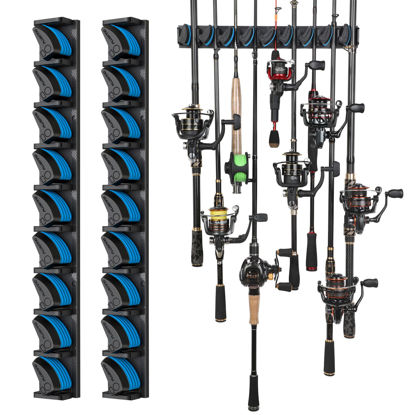 Picture of PLUSINNO 2 pack Vertical Fishing Rod rack, Wall Mounted Fishing Rod holder, 2 Packs Fishing Pole Holders Hold Up to 18 Rods or Combos, Fishing rod holders for garage, Fits Most Rods of Diameter 3-18mm