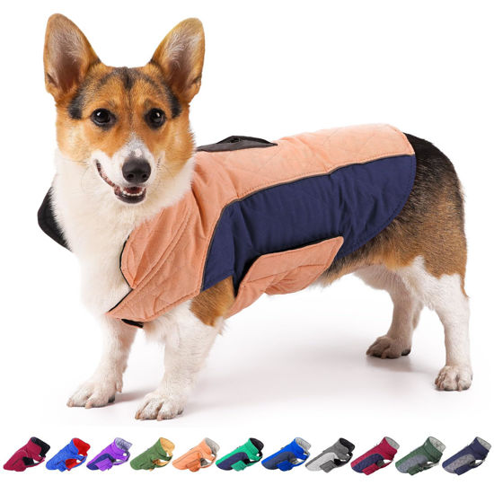 Picture of ThinkPet Dog Cold Weather Coats - Cozy Waterproof Windproof Reversible Winter Dog Jacket, Thick Padded Warm Coat Reflective Vest Clothes for Puppy Small Medium Large Dogs Pink Dark Blue L