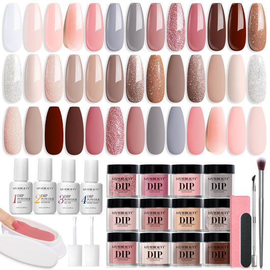 Picture of AZUREBEAUTY 31 Pcs Dip Powder Nail Kit, 20 Colors Glitter Nude Pink White Gray Dip Powder Liquid Set with Top/Base Coat Activator for French Nails Art Manicure DIY Salon Women Christmas Gift