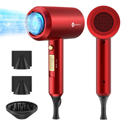 Picture of Slopehill Professional Ionic Hair Dryer, Powerful 1800W Fast Drying Low Noise Blow Dryer with 2 Concentrator Nozzle 1 Diffuser Attachments for Home Salon Travel (Agate Red)