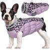 Picture of FUAMEY Dog Winter Coat,Dog Cold Weather Coats Dog Jackets with Zipper on Back with Harness Built in Dog Paded Vest Water Resistant Reflective Jacket for Small Medium Large Dogs Purple Leopard XS