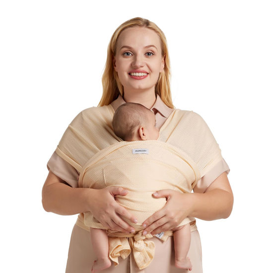 Picture of Momcozy Baby Carrier AirMesh - The Perfect Summer Sling for Newborns to Toddler 8-35 lbs - Cooling Fabric Baby Wrap, Lightweight, Ergonomic, and Easy to Wear, Beige