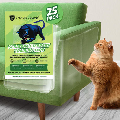 Picture of Panther Armor Cat Furniture Protector, Mega Pack 25-Sheets, Cat Scratch Furniture Protectors, No Pins, Durable, Transparent Cat Training Tapes