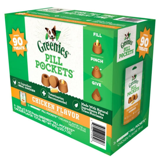 Picture of Greenies Chicken Flavor Capsule Size Pill Pockets Treats for Dogs 3 /7.9 Oz Net Wt 23.7 Oz