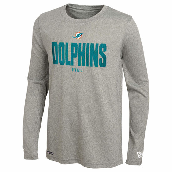 Picture of New Era NFL Men's Grids Dri-Tek Cool Grey Long Sleeve T-Shirt, Adult Football Tagless T-Shirt, Miami Dolphins, Small