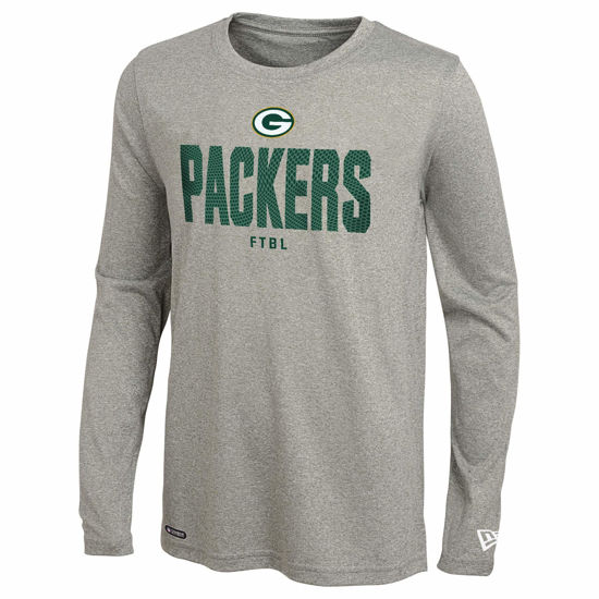 Picture of New Era NFL Men's Grids Dri-Tek Cool Grey Long Sleeve T-Shirt, Adult Football Tagless T-Shirt, Green Bay Packers, Small