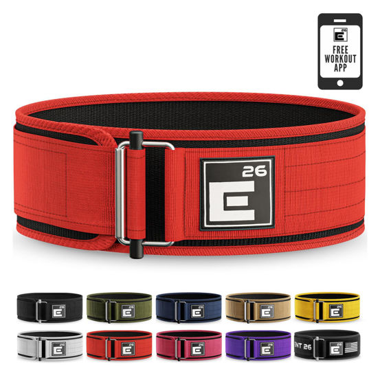 Picture of Self-Locking Weight Lifting Belt | Premium Weightlifting Belt for Serious Functional Fitness, Power Lifting, and Olympic Lifting Athletes (26" - 30", Around Navel, Small, Red)