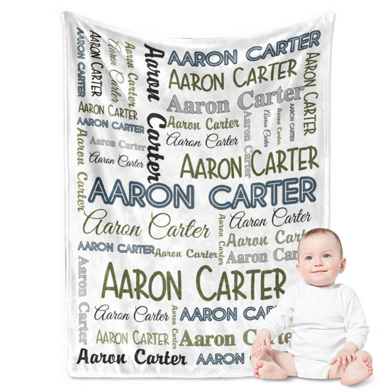 Picture of Yoke Style Personalized Baby Blankets for Baby Girls/Boys, Custom Name Swaddle Blanket, Baby Boy Girl Gifts for Newborn, Toddler, Kids on Baby Shower, Birthday