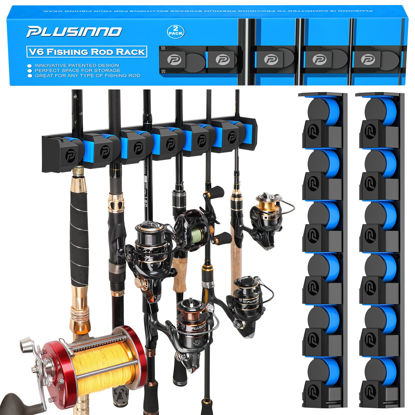 Picture of PLUSINNO Fishing Gifts for Men - V6 Vertical Fishing Rod/Pole Holders, Support Extra Large & Heavy Fishing Rod Combos, Fishing Rod Holders for Garage, Wall Mounted Fishing Rod Rack Storage