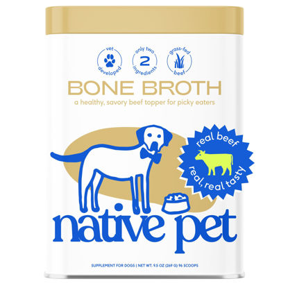 Picture of Native Pet Bone Broth for Dogs & Cats - Dog Bone Broth Powder - Dog Food Topper for Picky Eaters - Cat Broth & Dog Broth - Puppy Dog Gravy Topper for Dry Food - Beef Broth for Dogs & Cats - 9.5 oz