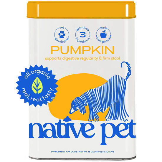 Picture of Native Pet Organic Pumpkin for Dogs - All-Natural Pumpkin Powder for Dog Digestive Support - Perfect Ratio of Soluble and Insoluble Fiber for Dogs - 3 Natural Ingredients - 60 Scoops