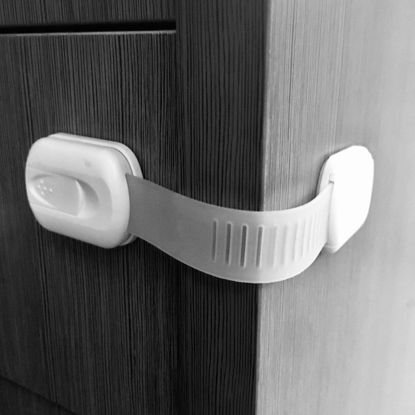 Picture of Vmaisi Baby Proofing Cabinet Locks - Childproofing Adjustable Multi Use Straps Latches for Drawers, Fridge, Dishwasher, Toilet Seat, Cupboard, Closet, Oven,Trash Can, Adhesive No Drilling (White) (20)