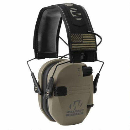 Picture of Walker's Razor Slim Folding Electronic Ear Protection with Sound Activated 23dB Noise Reduction and Sound Amplification, Tan Patriot