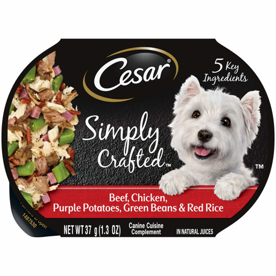 Picture of CESAR SIMPLY CRAFTED Adult Soft Wet Dog Food Meal Topper Beef, Chicken, Purple Potatoes, Green Beans & Red Rice, 1.3 oz. Tubs, (Pack of 10)