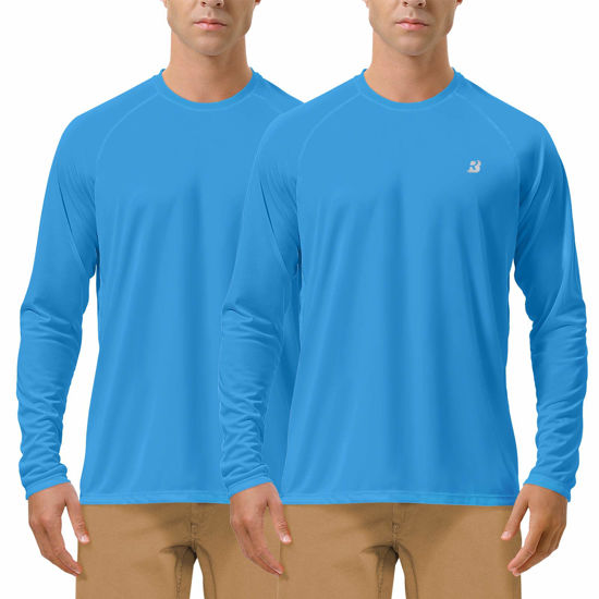 Picture of Roadbox Men's 2 Pack UV Sun Protection SPF UPF 50+ Long Sleeve Quick Dry Fishing Shirts Outdoor Rash Guard for Running Hiking Swimming