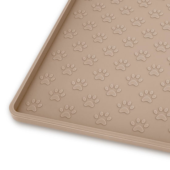 Picture of Ptlom Dog Food Mat Anti-Slip Dog Bowl Mats for Food and Water, High-Lips Dog Feeding Mat Waterproof Pet Placemat Prevent Messy Spills to Floor, Silicone Puppy Tray for Small Medium Large Dogs Cats