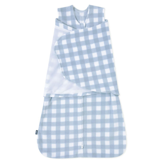 Picture of HALO Micro-Fleece Sleepsack Swaddle, 3-Way Adjustable Wearable Blanket, TOG 3.0, Gingham Blue, Newborn, 0-3 Months