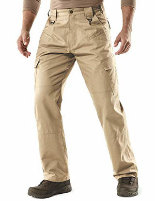 Picture of CQR Men's Tactical Pants, Water Repellent Ripstop Cargo Pants, Lightweight EDC Hiking Work Pants, Outdoor Apparel, Duratex(tlp106) - Khaki, 36W x 34L