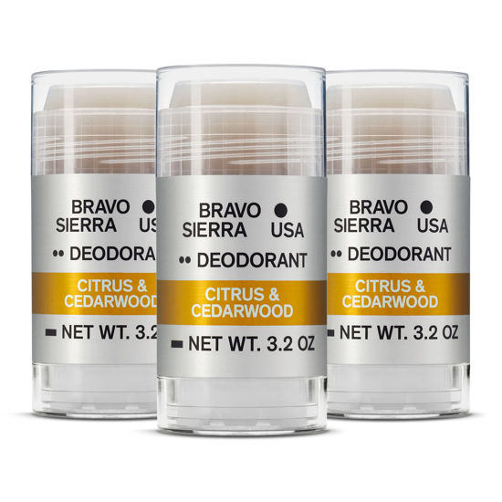 Picture of Aluminum-Free Natural Deodorant for Men by Bravo Sierra, 3-Pack - Long Lasting All-Day Odor and Sweat Protection - Citrus and Cedarwood, 3.2 oz - Paraben-Free, Baking Soda Free, Vegan & Cruelty-Free