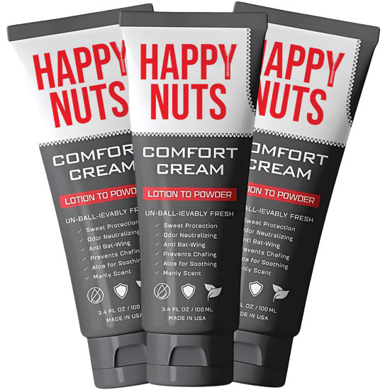 Picture of HAPPY NUTS Comfort Cream Deodorant For Men: Anti-Chafing Sweat Defense, Odor Control, Aluminum-Free Mens Deodorant & Hygiene Products for Men's Private Parts 3.4 oz.(3 Pack, Original)