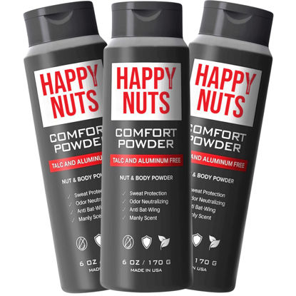 Picture of HAPPY NUTS Comfort Powder - Anti Chafing & Deodorant, Aluminum-Free, Sweat and Odor Control for Jock Itch, Groin and Men's Private Parts (6 Ounce (Pack of 3), Original)