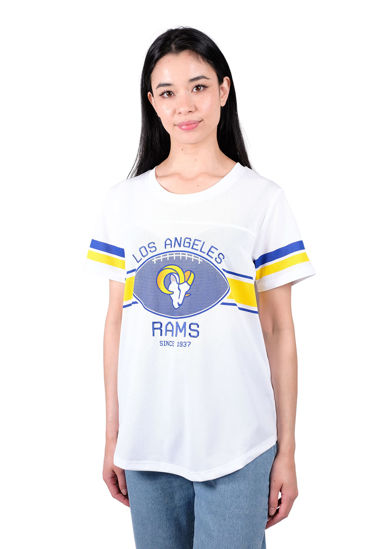 Picture of Ultra Game NFL Los Angeles Rams Womenss Soft Mesh Jersey Varsity Tee Shirt, White, Medium