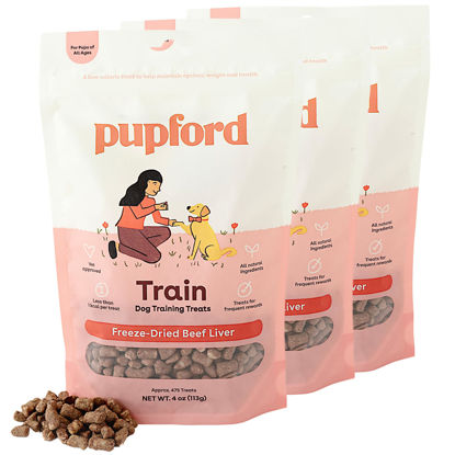 Picture of Pupford Freeze Dried Training Treats for Dogs & Puppies, 1400+ Three Ingredient Bites (Beef Liver, 4 oz, 3 Pack)