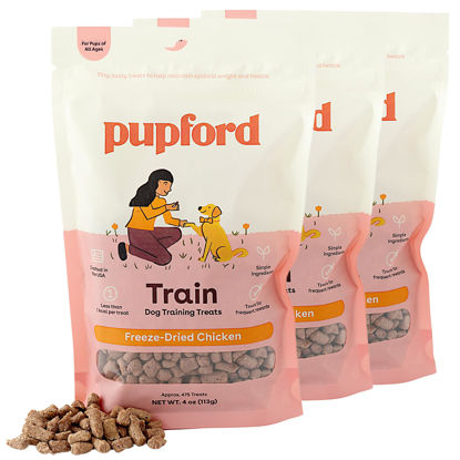 Picture of Pupford Freeze Dried Training Treats for Dogs & Puppies, 1400+ Two Ingredient Bites (Chicken, 4 oz, 3 Pack)