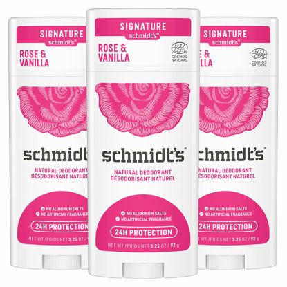 Picture of Schmidt's Aluminum Free Natural Deodorant for Women and Men, Rose + Vanilla with 24 Hour Odor Protection, Certified Cruelty Free, Vegan Deodorant, 3.25 Ounce (Pack of 3)