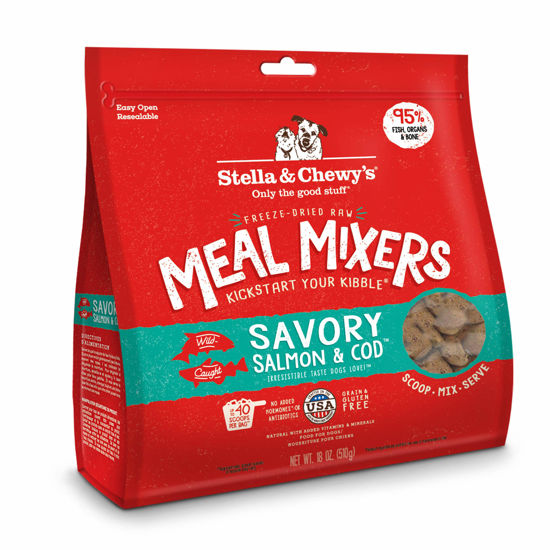 Picture of Stella & Chewy's Freeze Dried Raw Savory Salmon & Cod Meal Mixer - Dog Food Topper for Small & Large Breeds - Grain Free, Protein Rich Recipe - 18 oz Bag