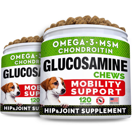 Picture of STRELLALAB Glucosamine Treats for Dogs - Joint Supplement w/Omega-3 Fish Oil - Chondroitin, MSM - Advanced Mobility Chews - Joint Pain Relief - Hip & Joint Care - Peanut Butter Flavor - 240 Ct