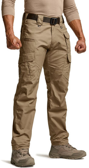 Picture of CQR Men's Tactical Pants, Water Resistant Ripstop Cargo Pants, Lightweight EDC Hiking Work Pants, Outdoor Apparel, Duratex Mag Pocket Coyote, 42W x 34L