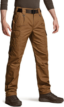 Picture of CQR Men's Tactical Pants, Water Resistant Ripstop Cargo Pants, Lightweight EDC Hiking Work Pants, Outdoor Apparel, Duratex Ripstop Copper Brown, 44W x 30L