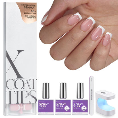 Picture of BTArtboxnails XCOATTIPS Gel Nail Kit - Short Squre French Tip Press on Nails Kit, Pink Soft Gel Nail Tips with Nail Gel, French Protecing Duo and Nail Lamp